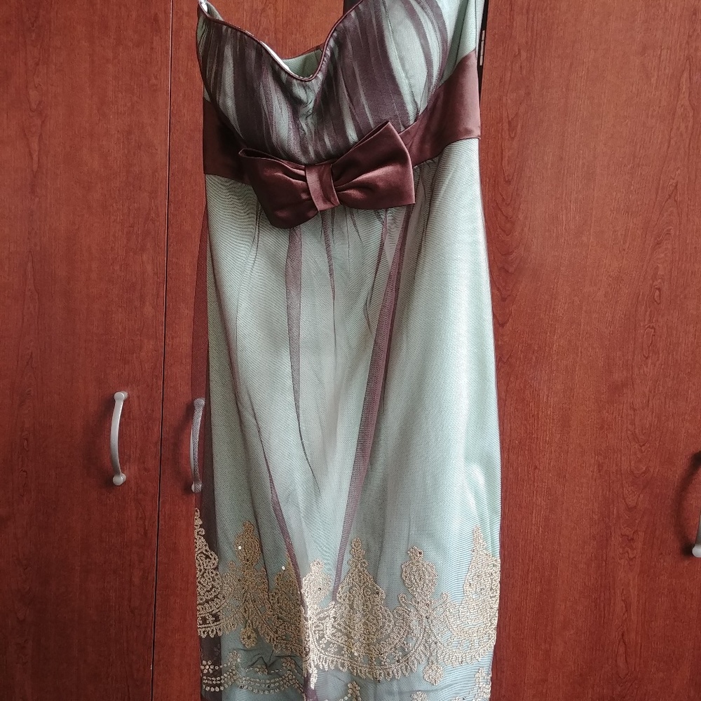 GREEN/BROWN BEADED/SEQUIN SUMMER DRESS BY TEEZE ME SIZE M